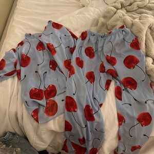 Cherry Print Pajamas - Blue and Red